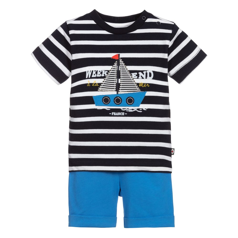 Week-end à la mer - Blue Cotton Shorts Set | Childrensalon