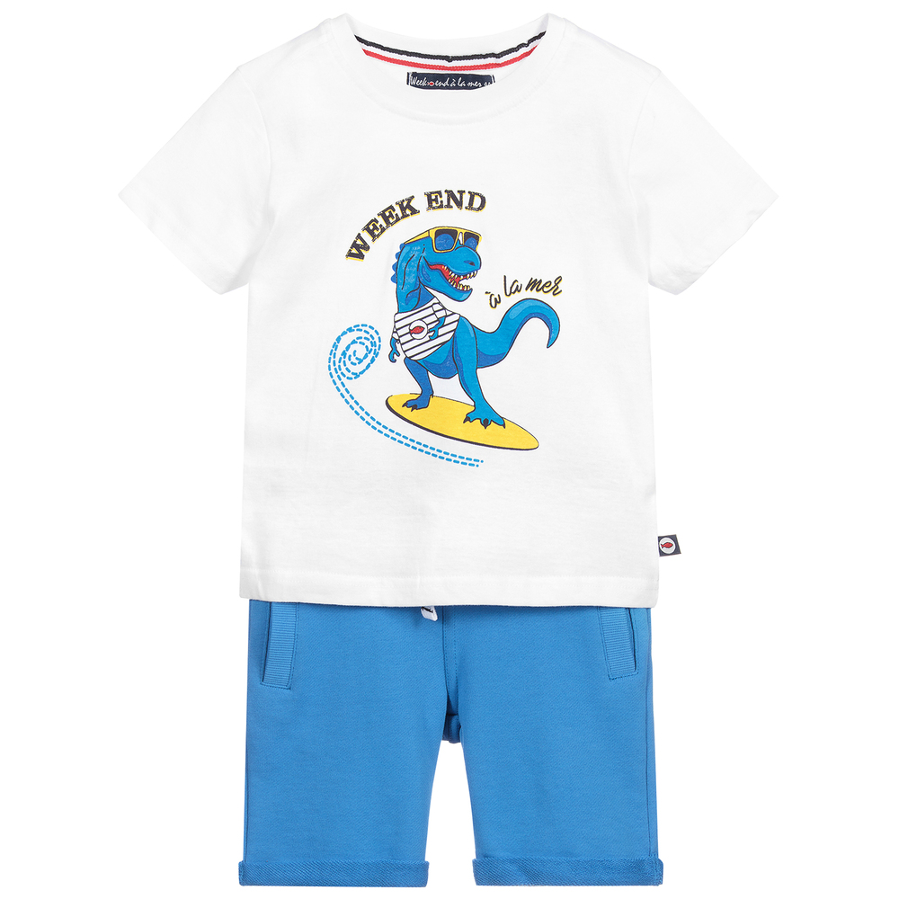 Week-end à la mer - Blaues Shorts-Set mit Dino-Print | Childrensalon