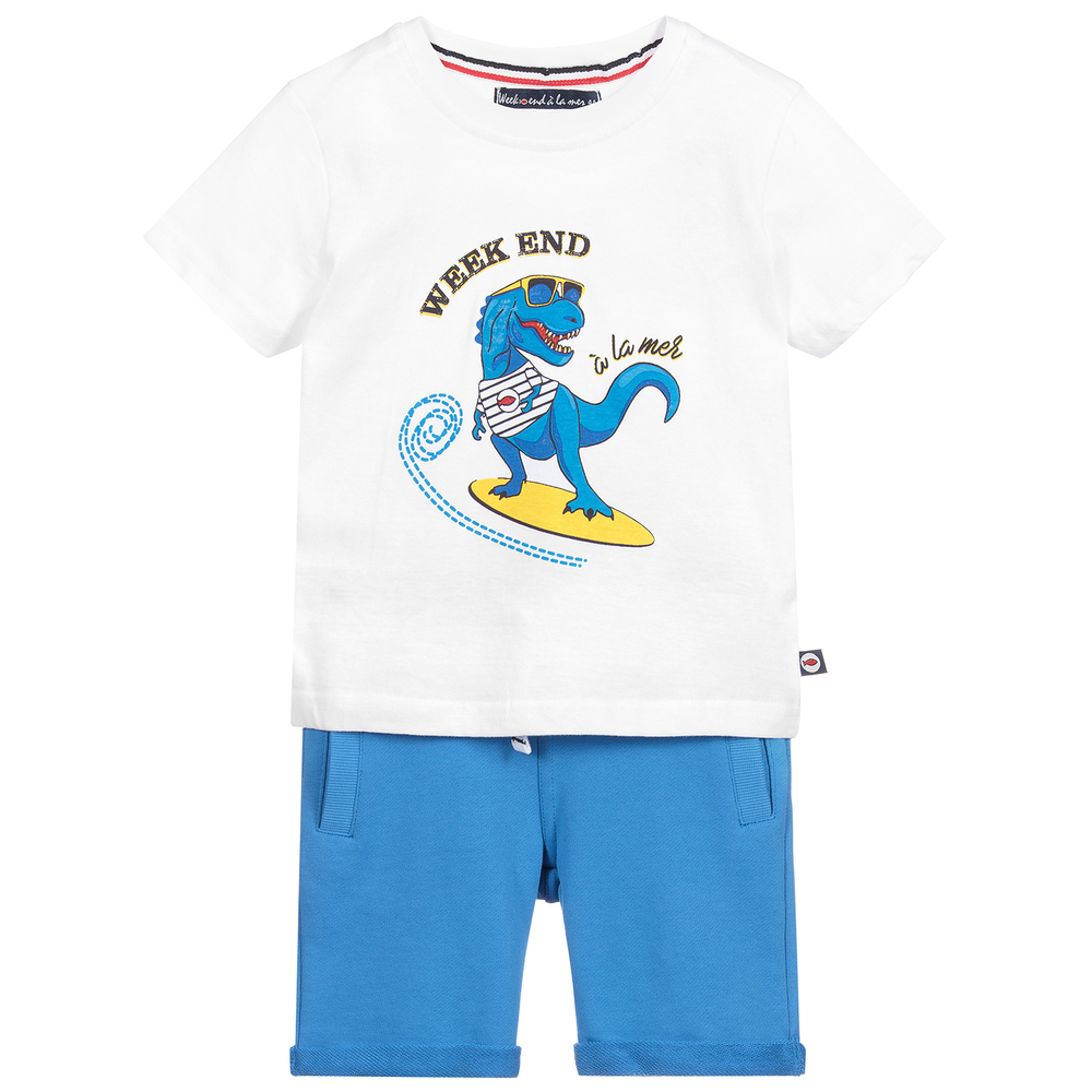 Week-end à la mer - Ensemble short bleu Dinosaure | Childrensalon