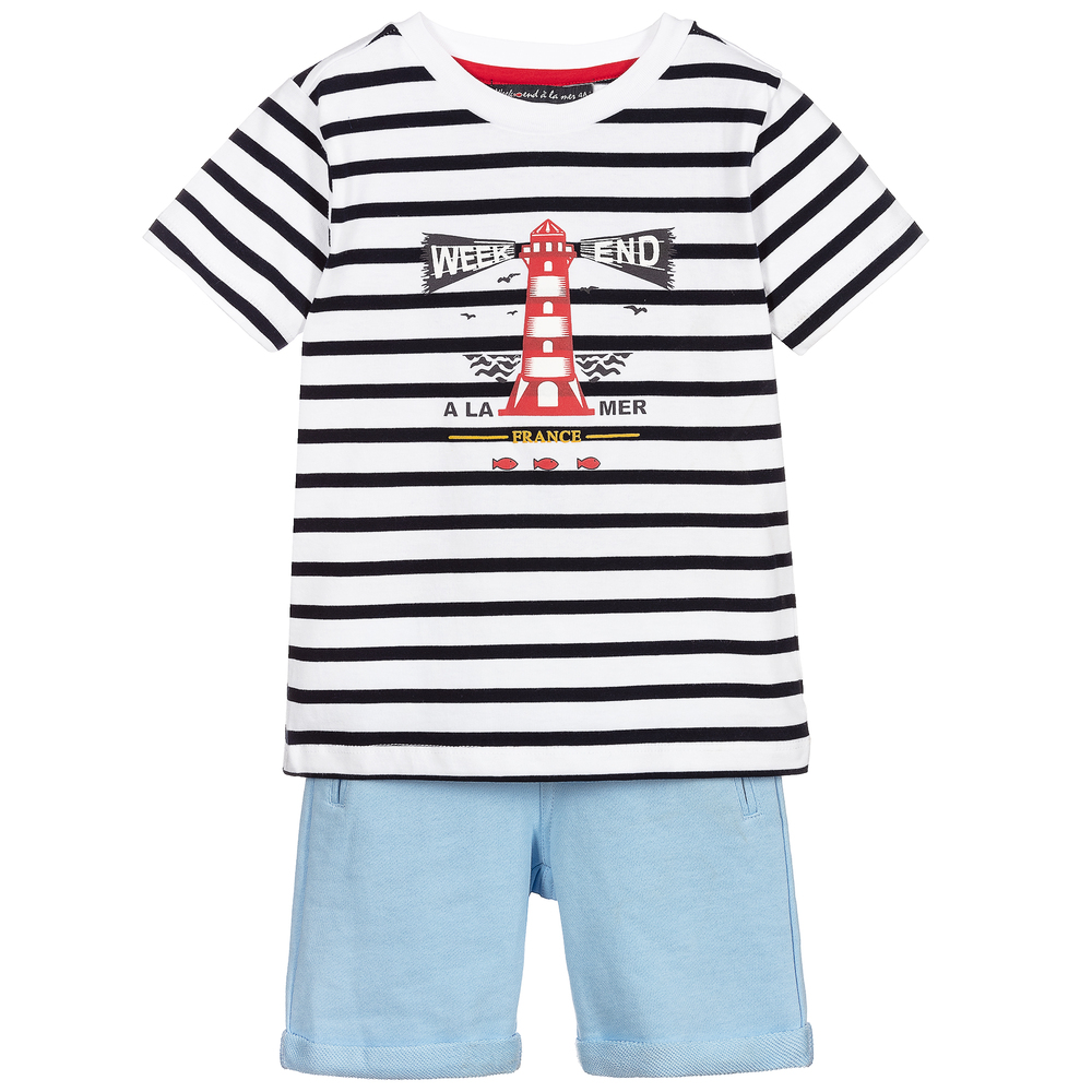 Week-end à la mer - Ensemble short bleu Phare | Childrensalon