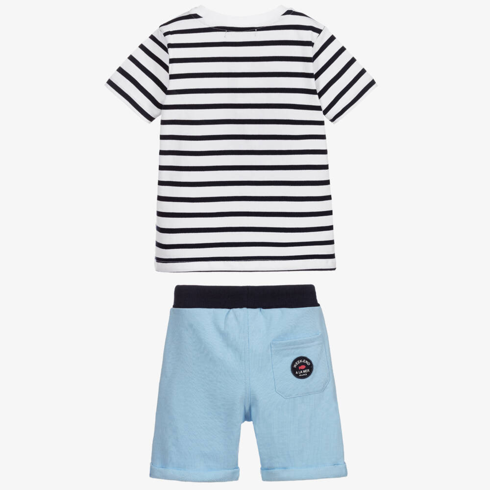 Week-end à la mer-شورت وتيشيرت قطن جيرسي لون أزرق، كحلي وأبيض للأولاد | Childrensalon Outlet