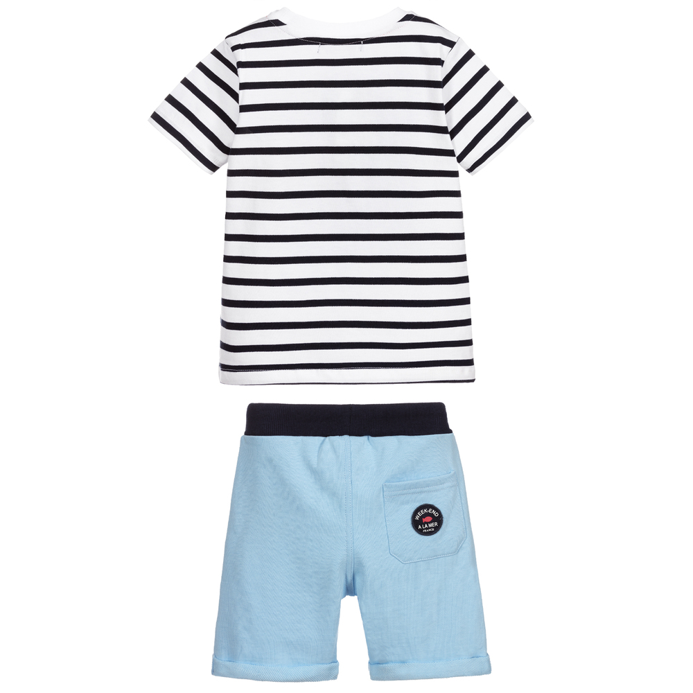 Week-end à la mer-شورت وتيشيرت قطن جيرسي لون أزرق، كحلي وأبيض للأولاد | Childrensalon Outlet