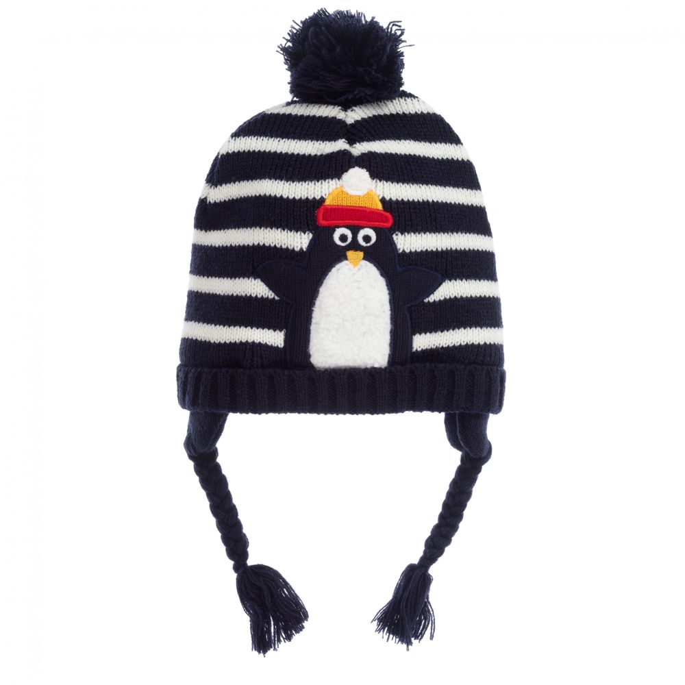 Week-end à la mer - Синяя шапочка с пингвином и помпоном  | Childrensalon