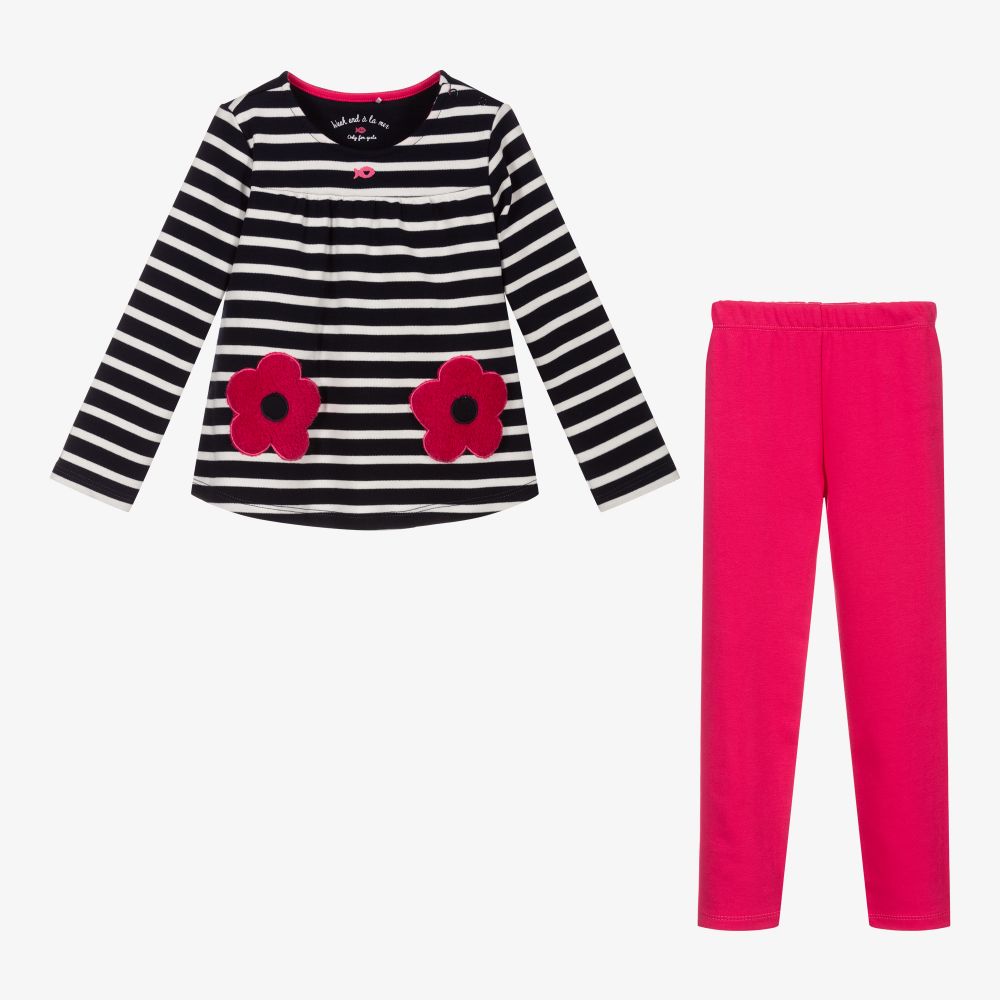 Week-end à la mer-طقم ليغنغز قطن لون كحلي وزهري للبنات | Childrensalon Outlet