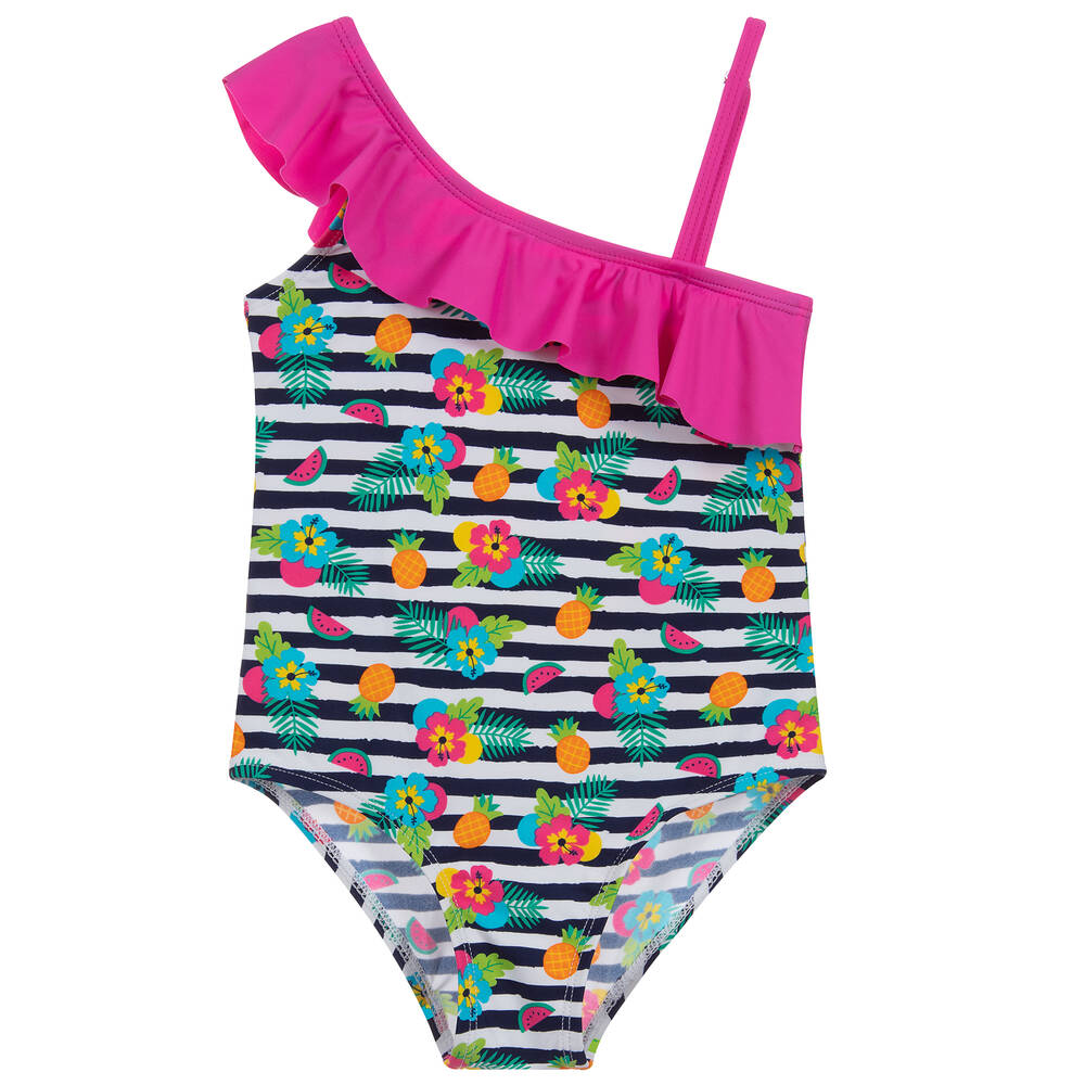 Week-end à la mer - Blue & Pink Ruffled Swimsuit | Childrensalon