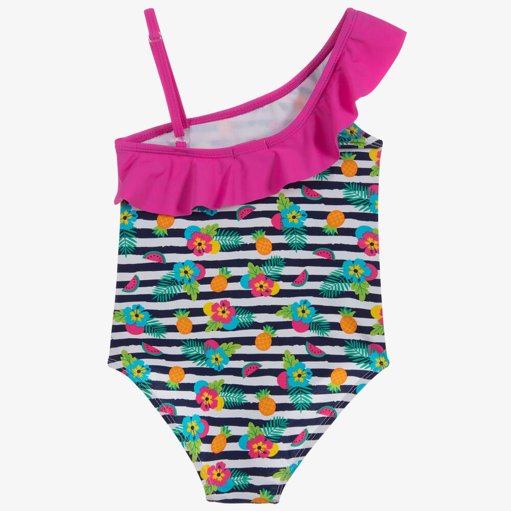 Week-end à la mer-Blue & Pink Ruffled Swimsuit | Childrensalon Outlet