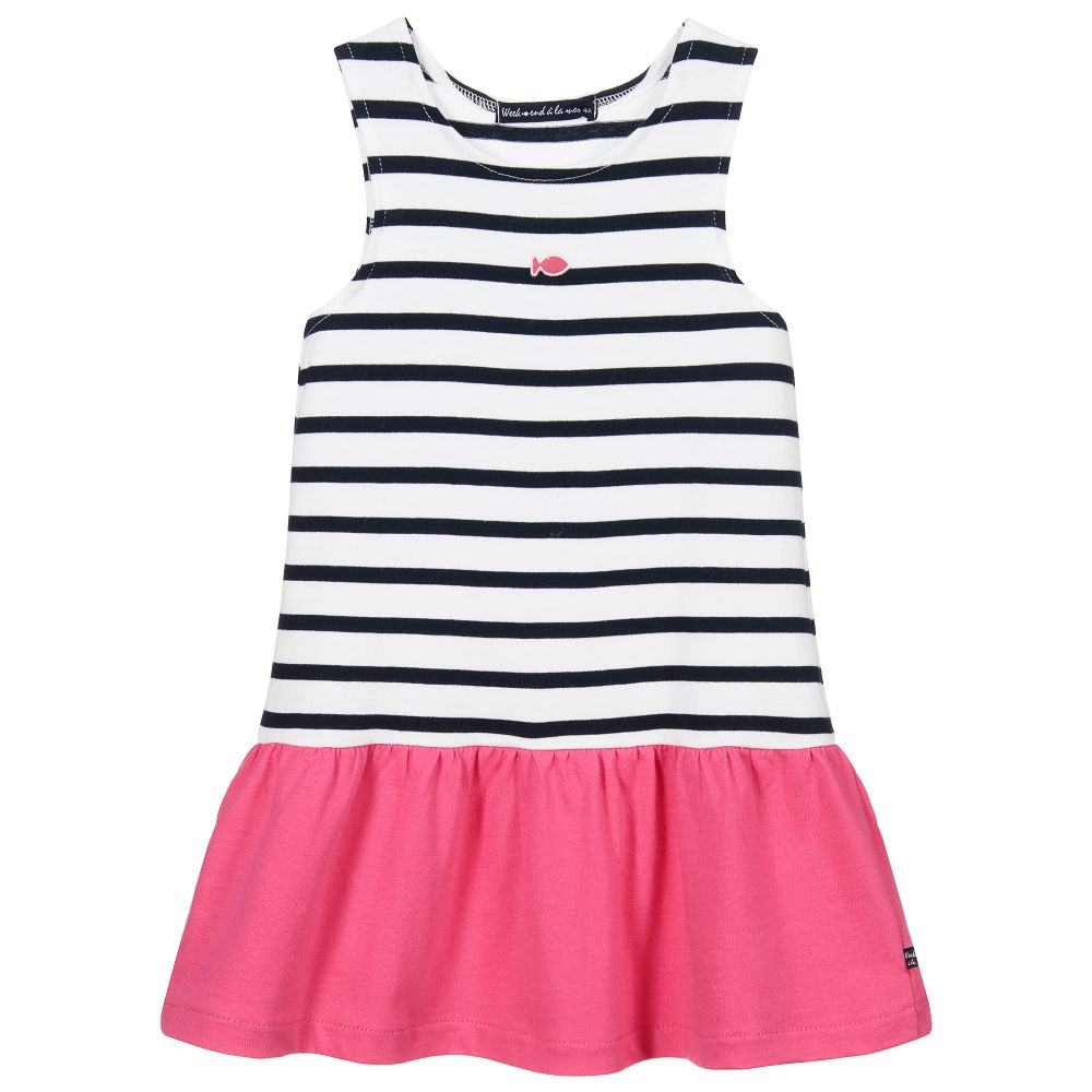 Week-end à la mer-Розовое платье в синюю полоску | Childrensalon Outlet