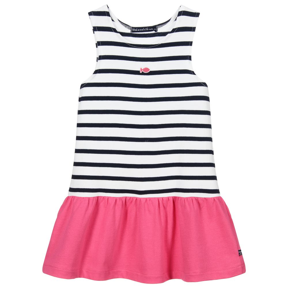 Week-end à la mer - Gestreiftes Kleid in Blau und Pink | Childrensalon