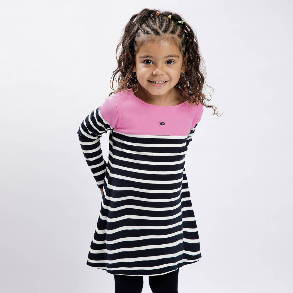 Week-end à la mer-فستان قطن مقلم لون كحلي وزهري | Childrensalon Outlet