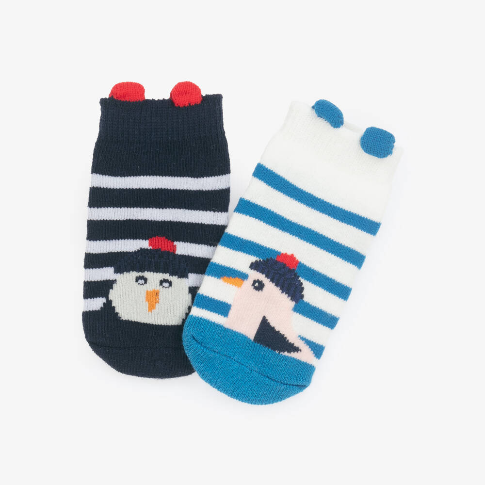 Week-end à la mer-Blue Stripe Seagull Motif Baby Socks (2 Pack) | Childrensalon Outlet
