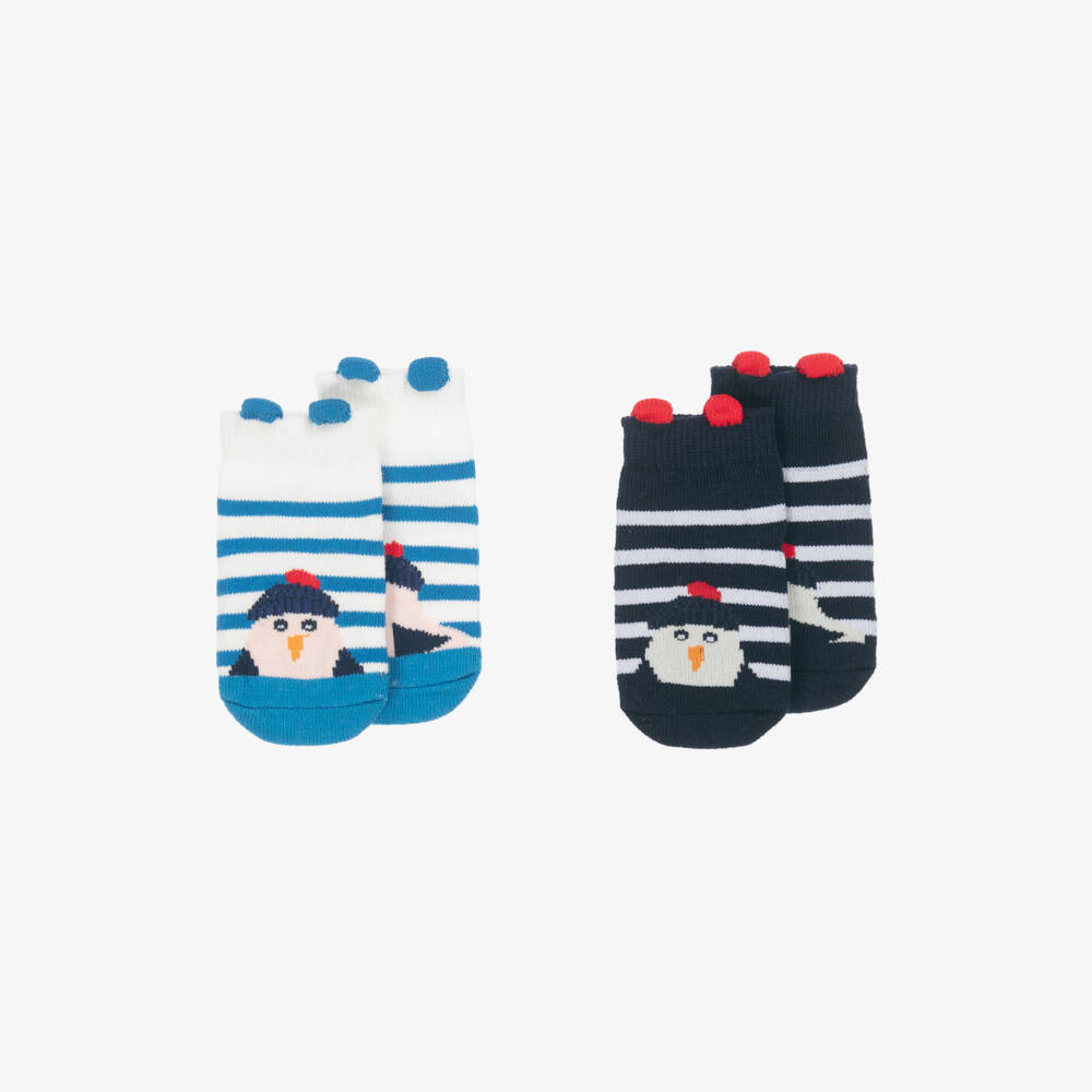Week-end à la mer-Blue Stripe Seagull Motif Baby Socks (2 Pack) | Childrensalon Outlet