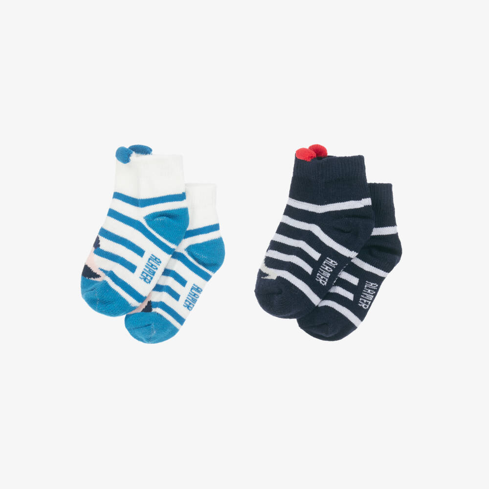 Week-end à la mer-Blue Stripe Seagull Motif Baby Socks (2 Pack) | Childrensalon Outlet