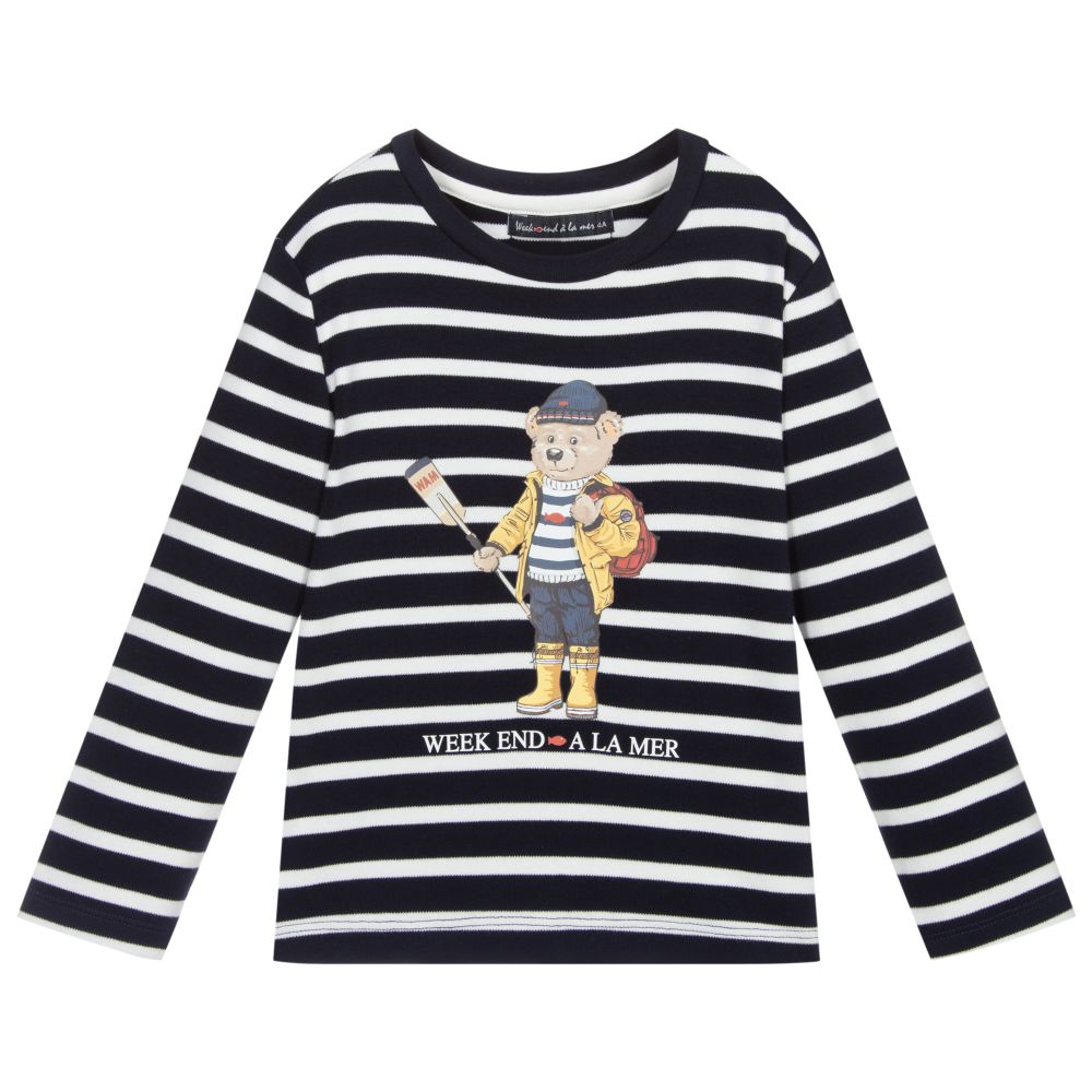 Week-end à la mer - Blue Stripe Teddy Bear Top | Childrensalon