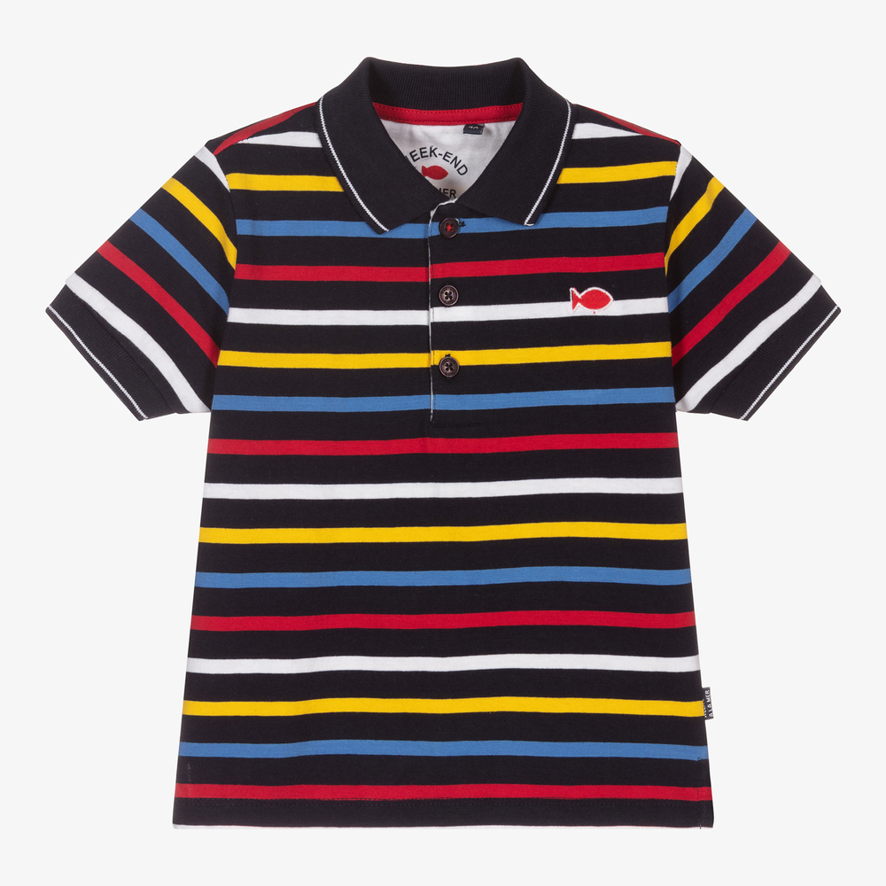Week-end à la mer - Blue Striped Cotton Polo Shirt | Childrensalon