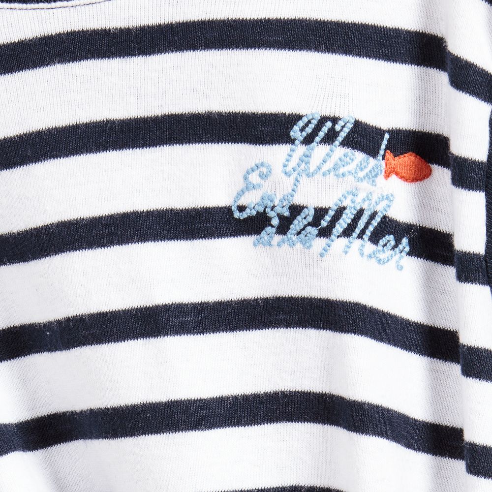 Week-end à la mer-تيشيرت قطن لون كحلي وأبيض للأولاد | Childrensalon Outlet