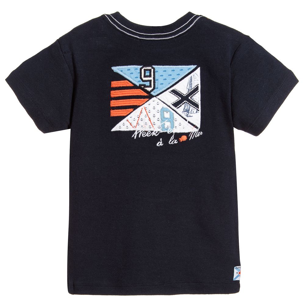 Week-end à la mer-تيشيرت قطن لون كحلي وأبيض للأولاد | Childrensalon Outlet