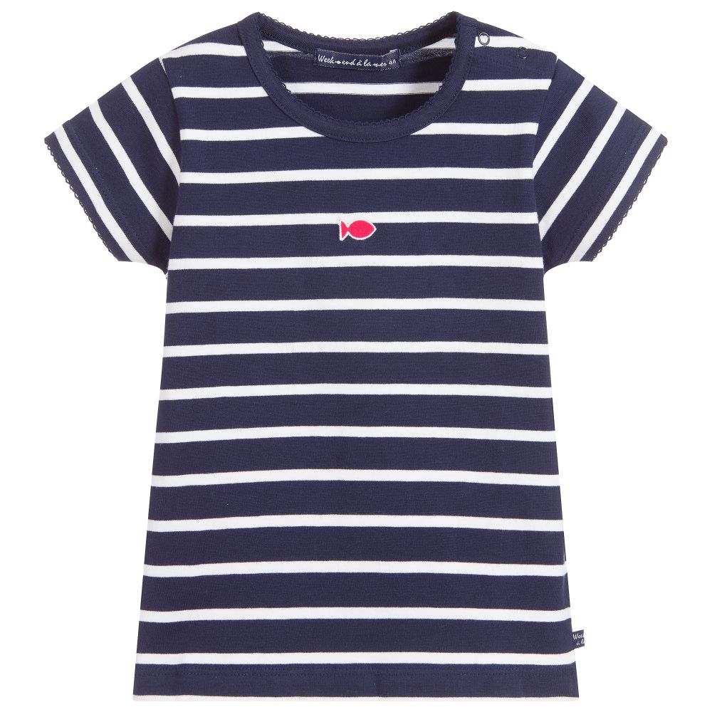 Week-end à la mer - Blue Striped Cotton T-Shirt | Childrensalon