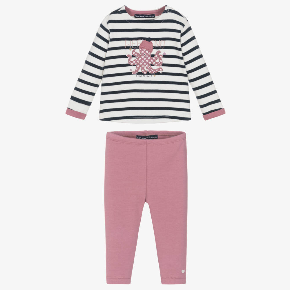 Week-end à la mer-Blue Striped Octopus Leggings Set | Childrensalon Outlet