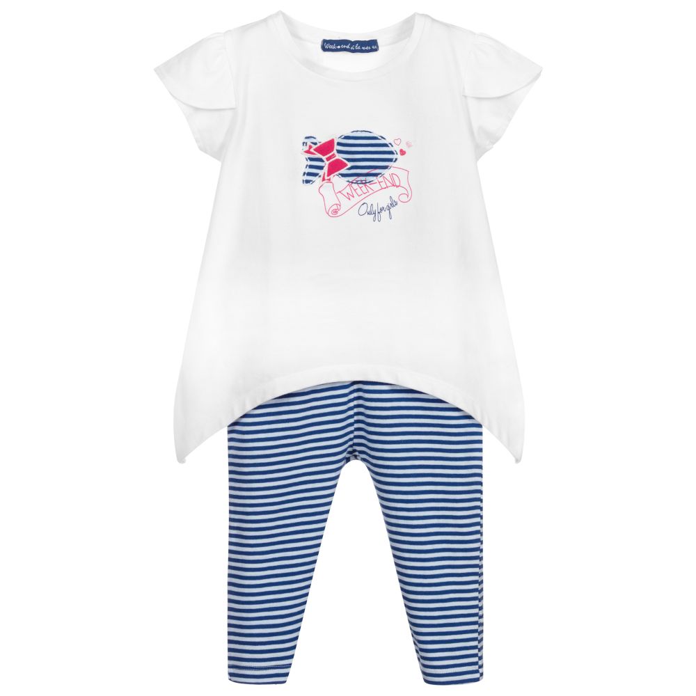 Week-end à la mer - Blue & White Leggings Set | Childrensalon