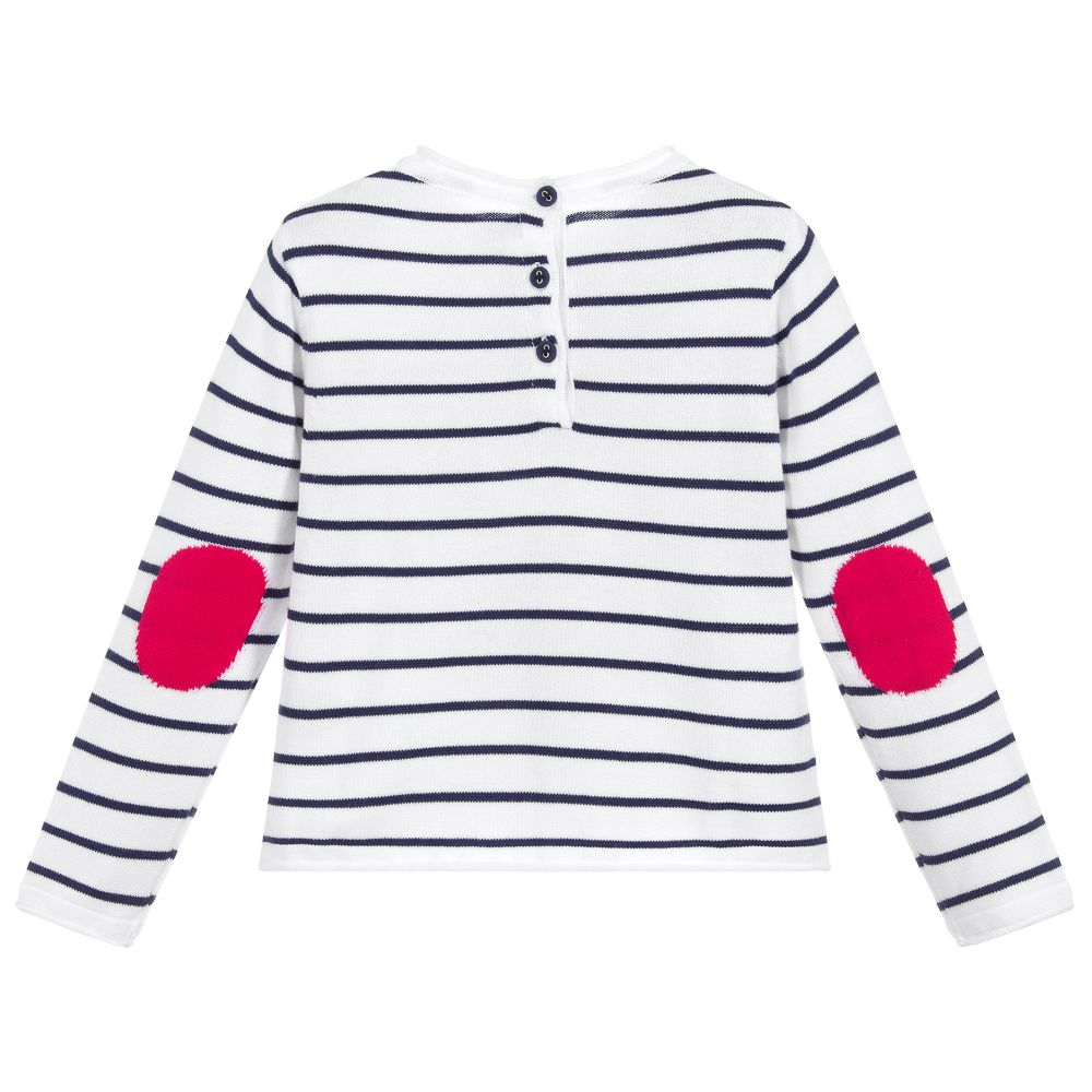 Week-end à la mer-كنزة قطن محبوك لون كحلي وأبيض للبنات | Childrensalon Outlet