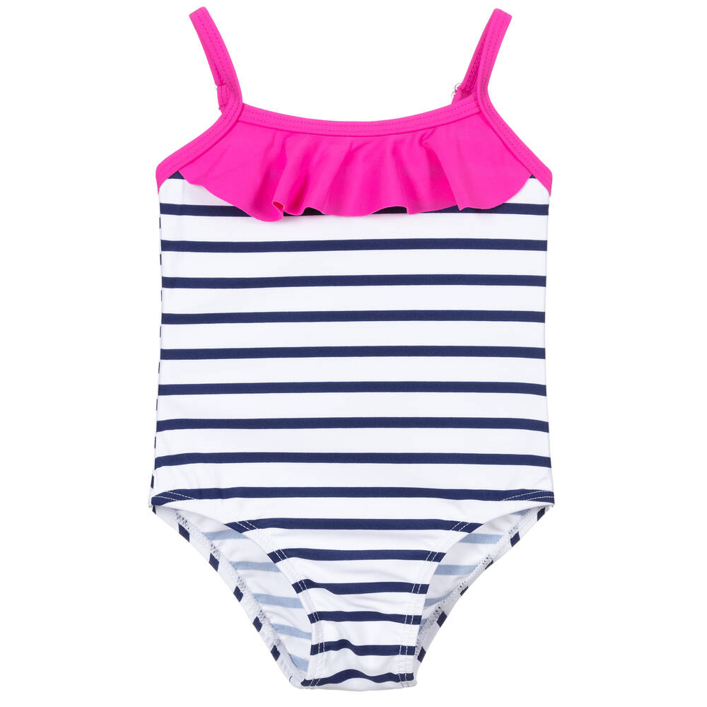 Week-end à la mer - Blue & White Striped Swimsuit | Childrensalon