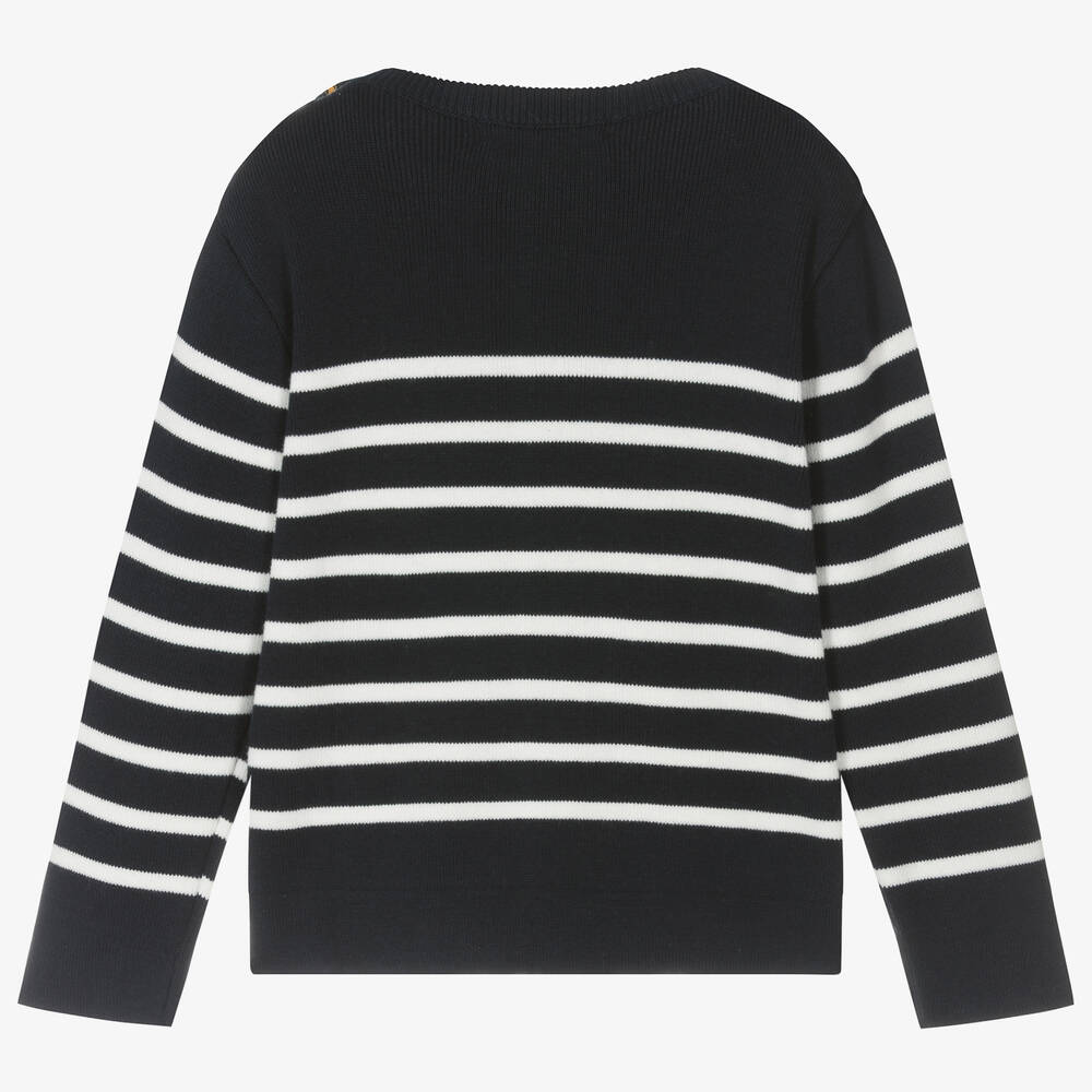 Week-end à la mer-بلوفر قطن محبوك مقلم لون كحلي وعاجي للأولاد | Childrensalon Outlet