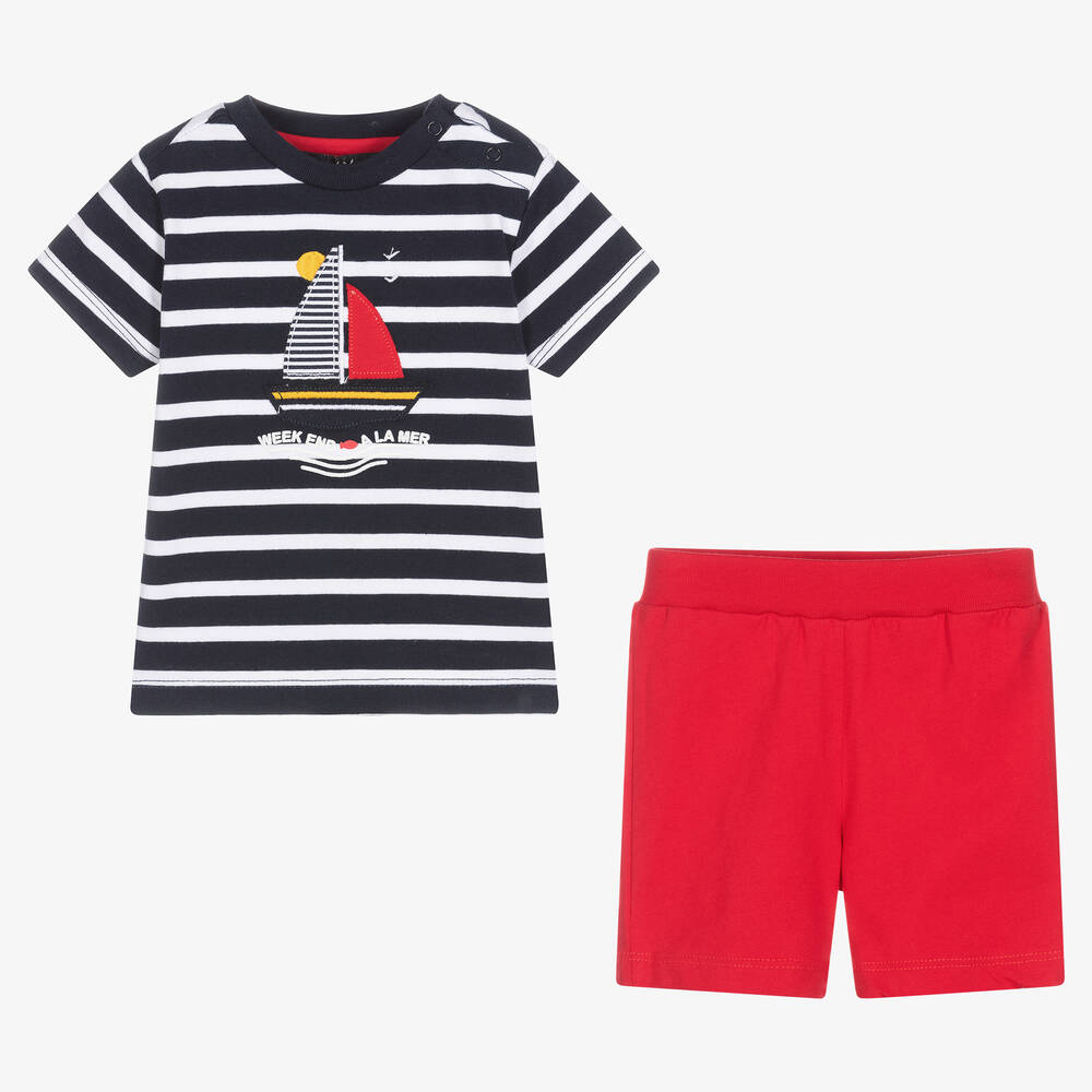 Week-end à la mer-Boys Blue Breton Stripe Shorts Set | Childrensalon Outlet