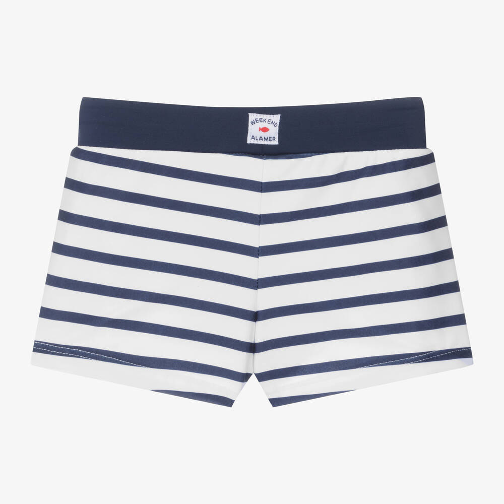 Week-end à la mer-Boys Blue Breton Stripe Swim Shorts | Childrensalon Outlet