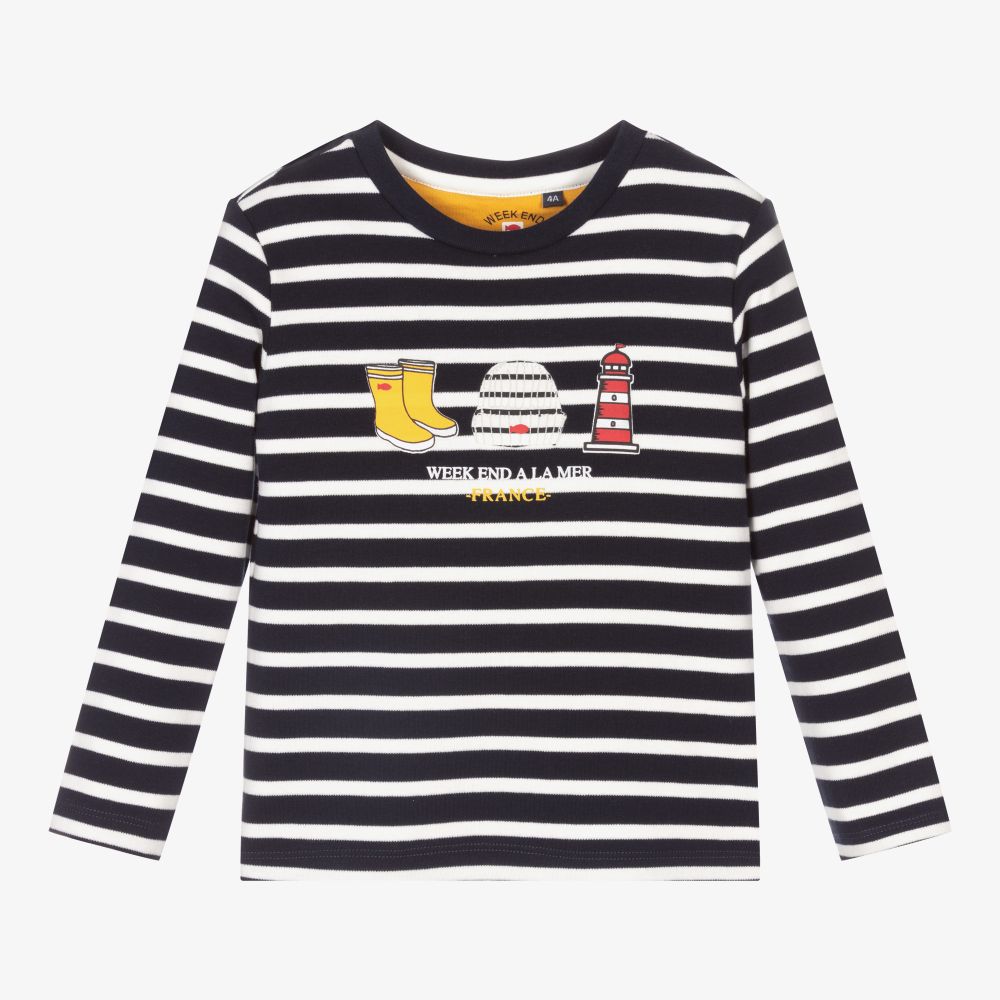 Week-end à la mer - Boys Blue Breton Stripe Top  | Childrensalon