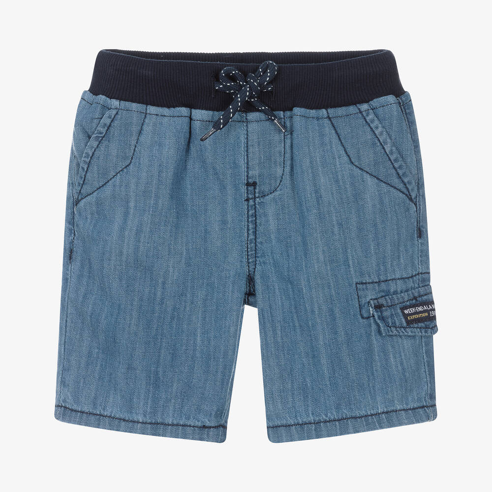 Week-end à la mer - Boys Blue Chambray Cotton Shorts | Childrensalon