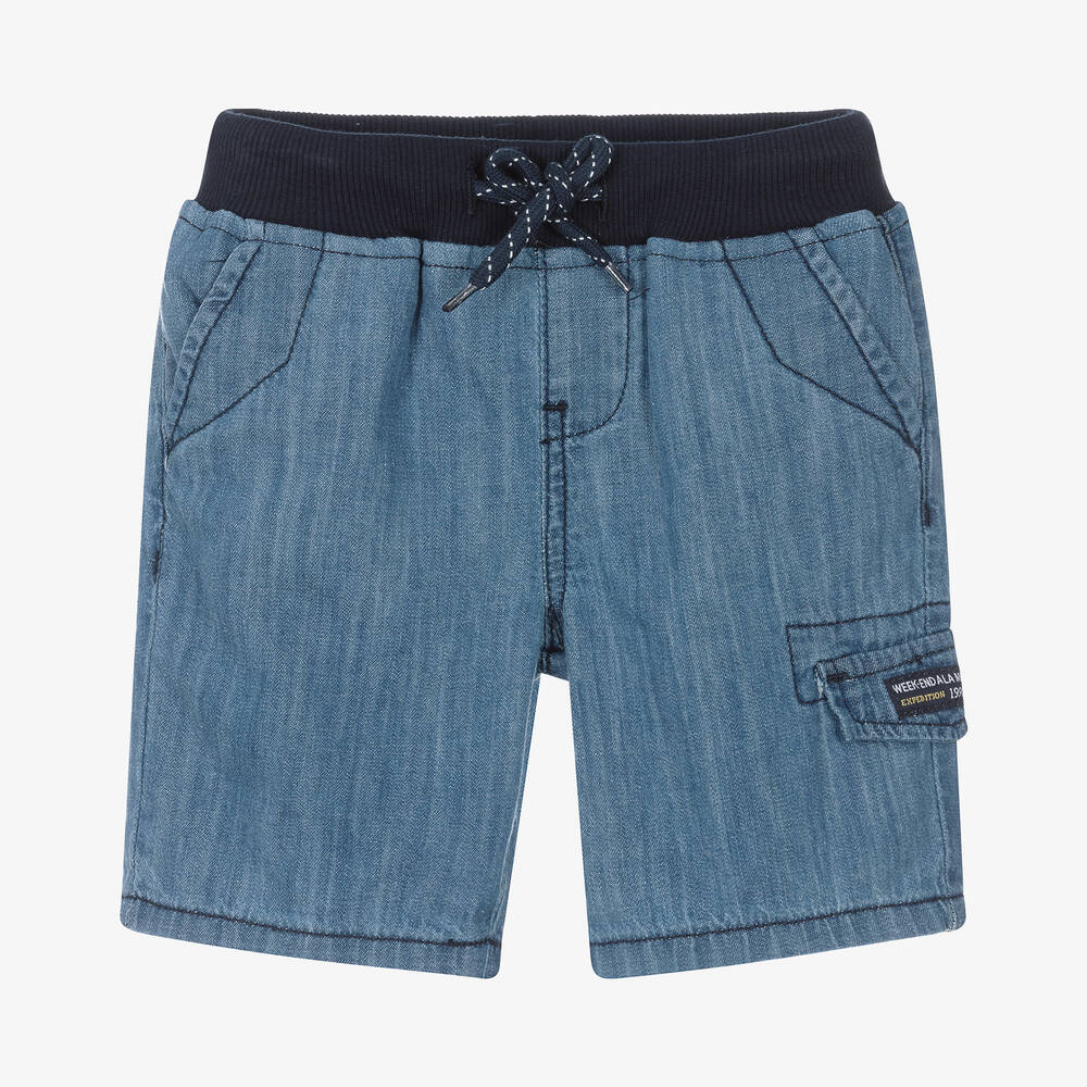 Week-end à la mer - Blaue Chambray-Baumwollshorts | Childrensalon