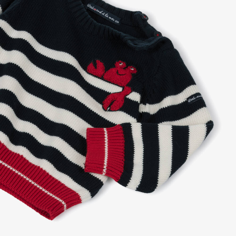 Week-end à la mer-Boys Blue & Ivory Breton Stripe Cotton Jumper | Childrensalon Outlet