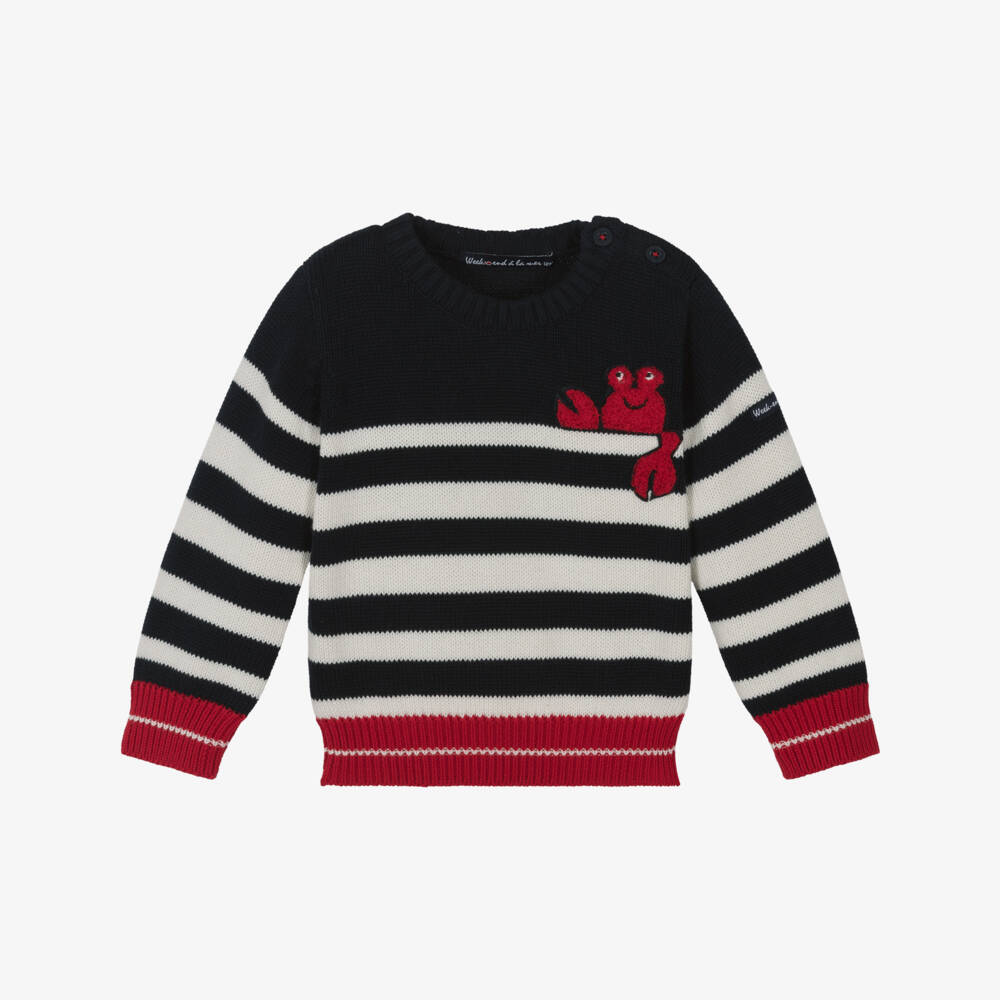 Week-end à la mer-Boys Blue & Ivory Breton Stripe Cotton Jumper | Childrensalon Outlet