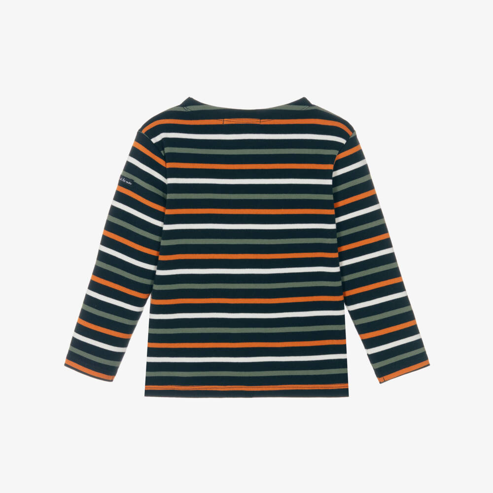 Week-end à la mer-Boys Blue, Orange & Green Striped Cotton Top | Childrensalon Outlet