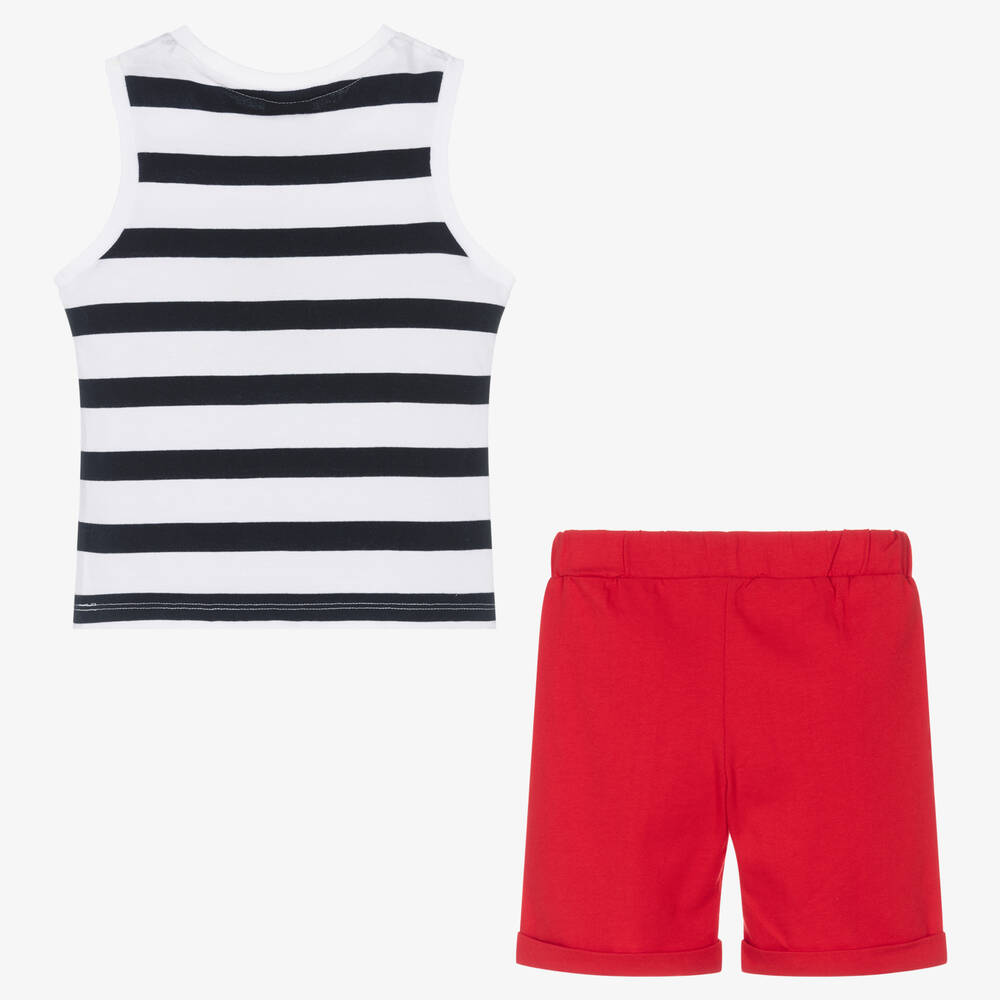 Week-end à la mer-Boys Blue & Red Cotton Shorts Set | Childrensalon Outlet
