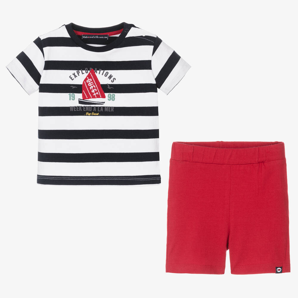 Week-end à la mer-Boys Blue & Red Cotton Shorts Set | Childrensalon Outlet
