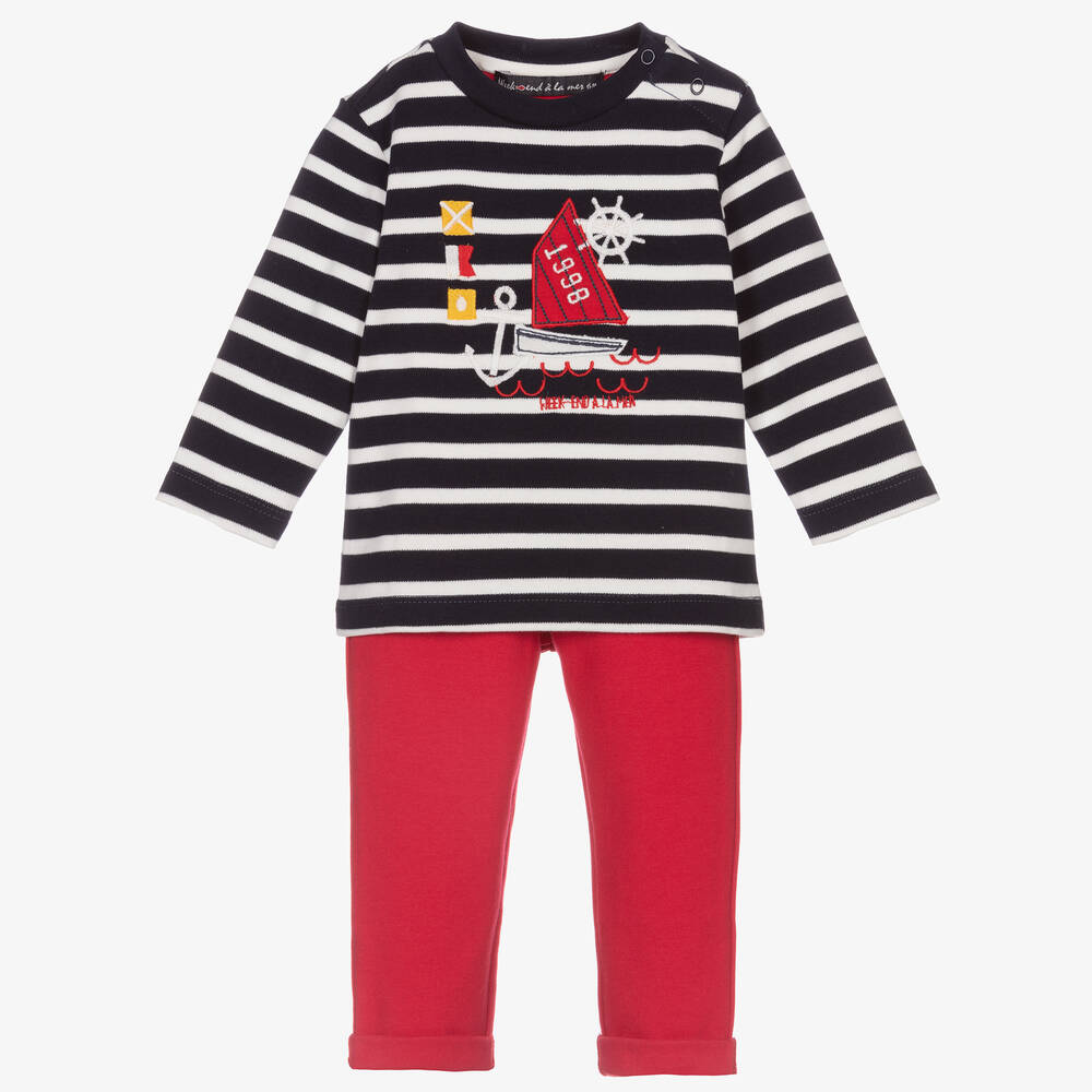Week-end à la mer - Синий топ и красные брюки для мальчиков | Childrensalon