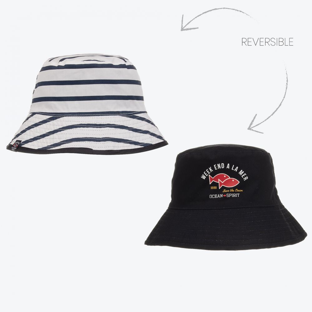 Week-end à la mer - Boys Blue Reversible Sun Hat | Childrensalon