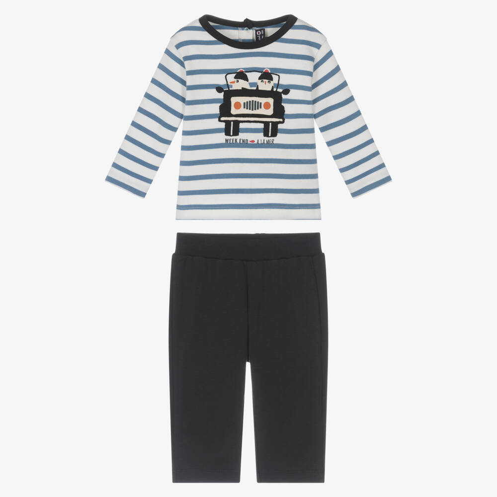 Week-end à la mer-Boys Blue Stripe Cotton Jersey Trouser Set | Childrensalon Outlet