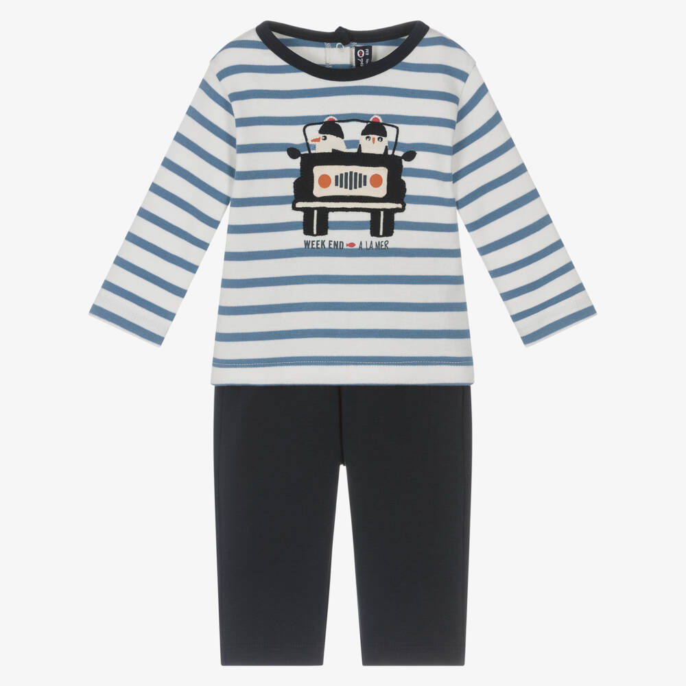 Week-end à la mer-Boys Blue Stripe Cotton Jersey Trouser Set | Childrensalon Outlet