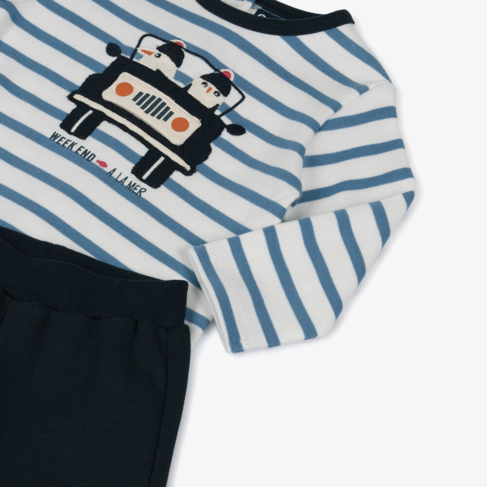 Week-end à la mer-Boys Blue Stripe Cotton Jersey Trouser Set | Childrensalon Outlet
