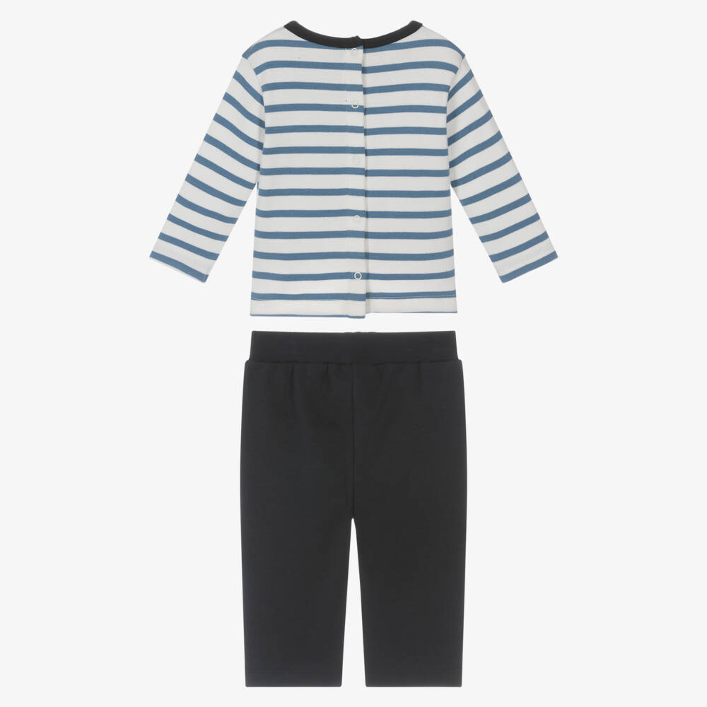 Week-end à la mer-Boys Blue Stripe Cotton Jersey Trouser Set | Childrensalon Outlet