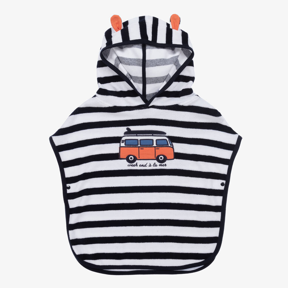 Week-end à la mer-Boys Blue Striped Cotton Poncho Towel | Childrensalon Outlet