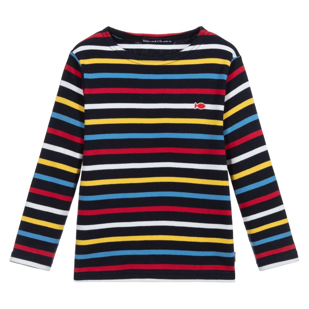 Week-end à la mer - Boys Blue Striped Cotton Top  | Childrensalon