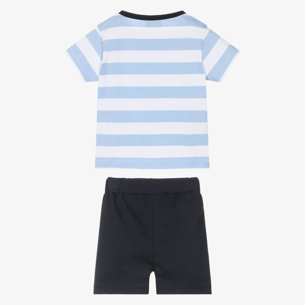 Week-end à la mer-Boys Blue Striped Cotton Top & Shorts Set | Childrensalon Outlet