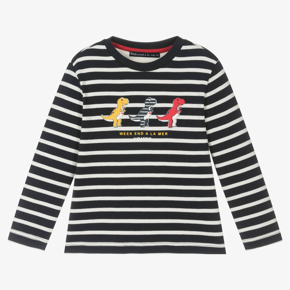 Week-end à la mer - Boys Blue & White Stripe Cotton Top | Childrensalon