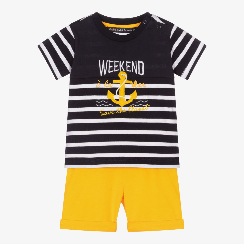 Week-end à la mer - Boys Blue & Yellow Shorts Set  | Childrensalon
