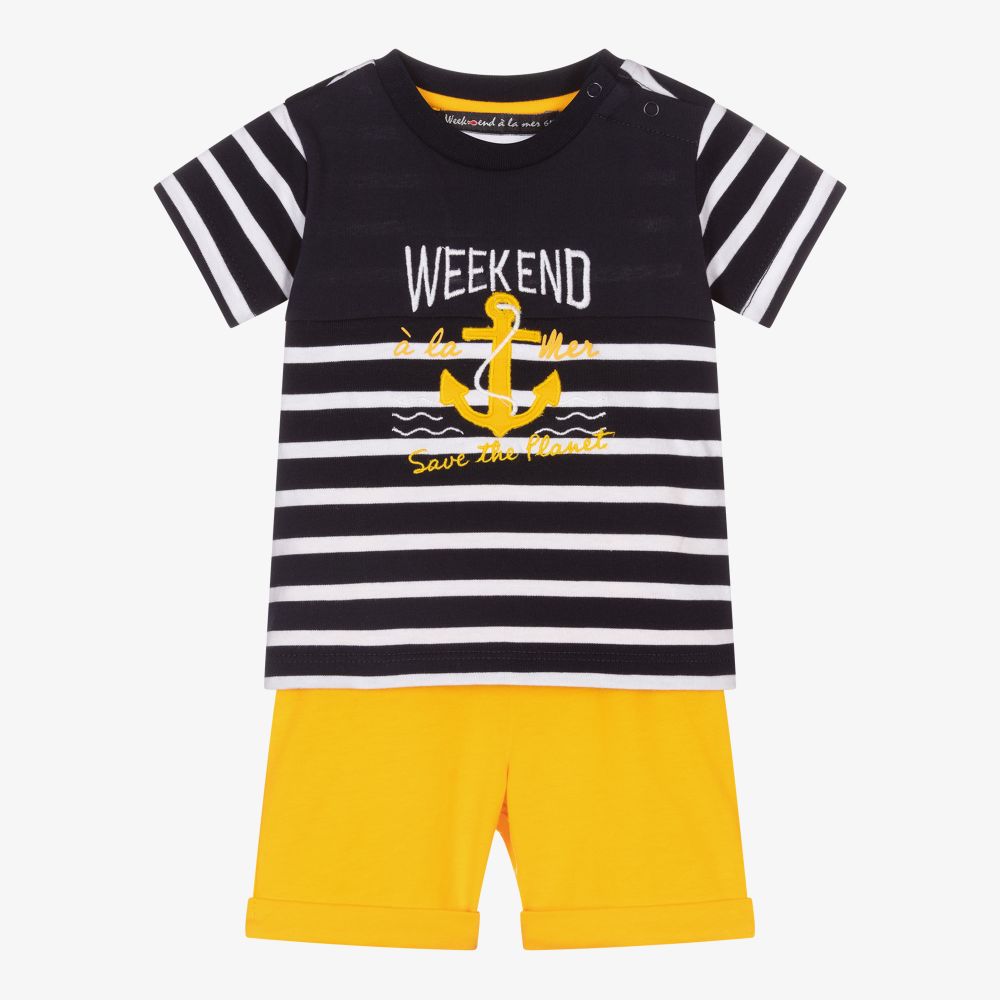 Week-end à la mer-Boys Blue & Yellow Shorts Set  | Childrensalon Outlet