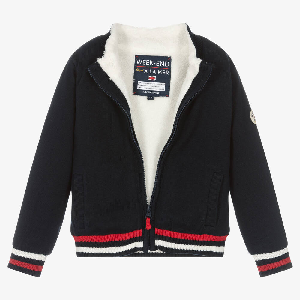 Week End a La Mer Boys Zip Up Cardigan Boys Toddler 4 Year Blue Cotton by Childrensalon