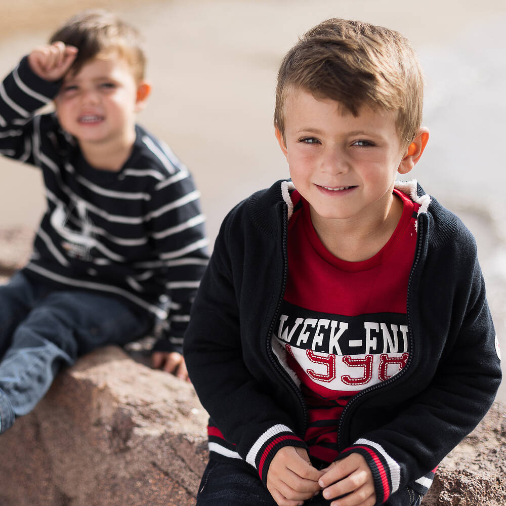 Week-end à la mer-كارديغان بسحّاب قطن محبوك لون كحلي للأولاد | Childrensalon Outlet